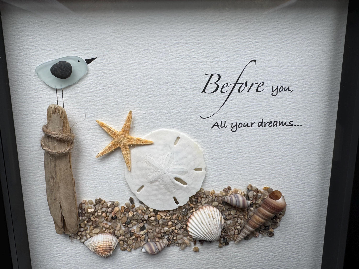 Sea Glass Pebble Art, Pebble Art Beach Scene, Gift for Her, Friendship Gift, Seaglass Picture, Beach Lover