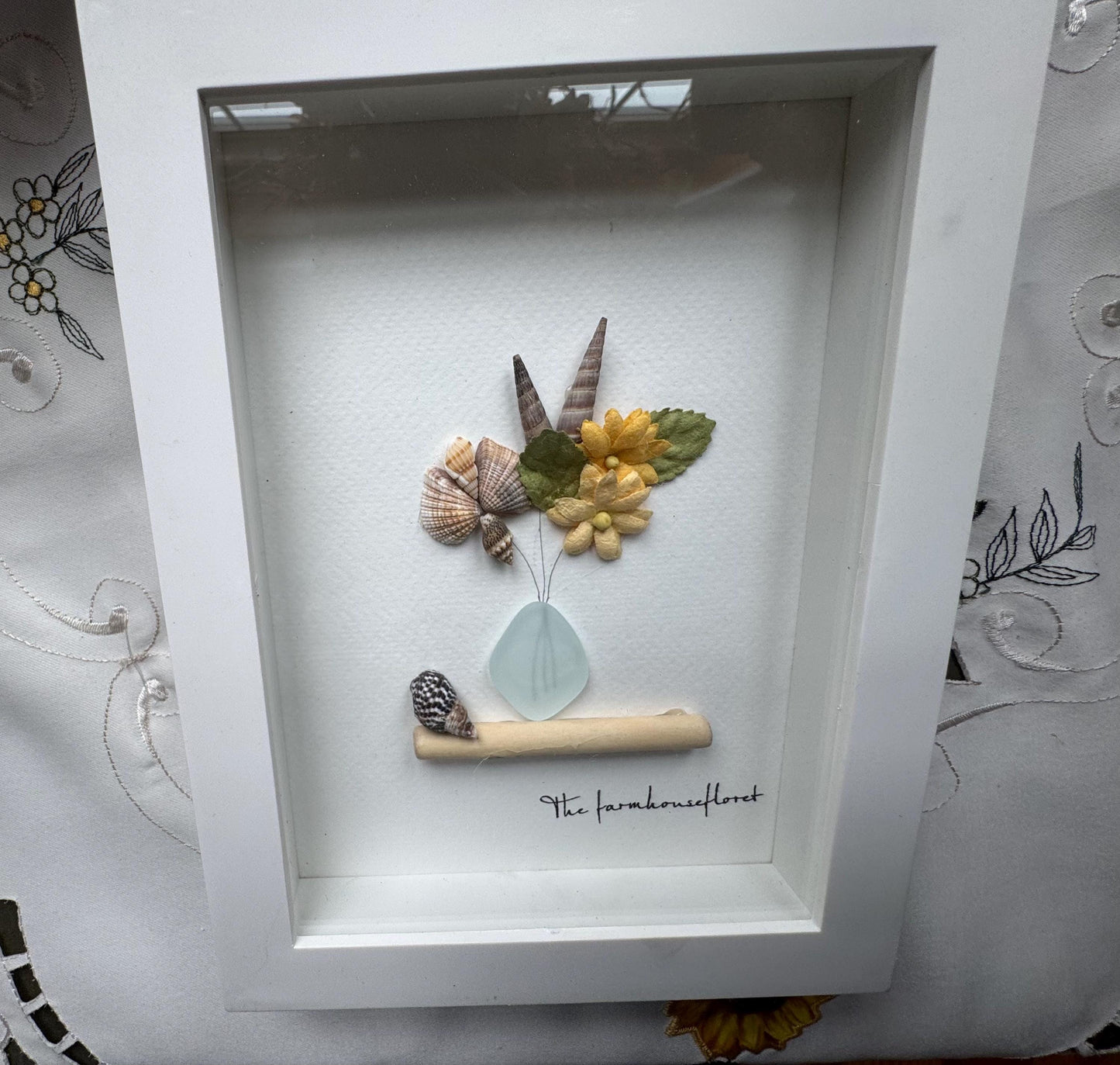 Sea Glass Pebble Art, Pebble Art Flowers, Gift for Her, Friendship Gift, Seaglass Picture, Florals