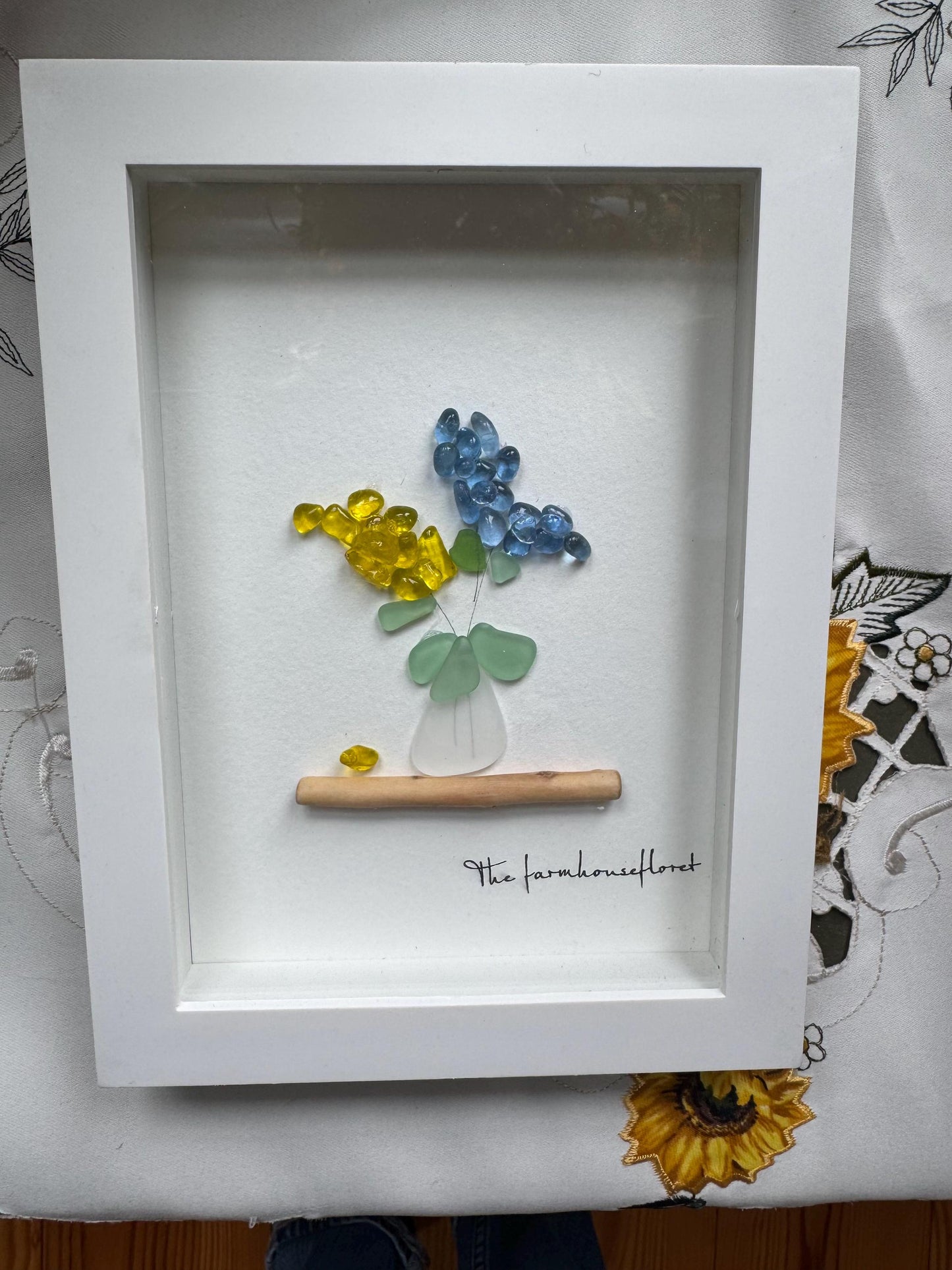 Sea Glass Pebble Art, Pebble Art Flowers, Gift for Her, Friendship Gift, Seaglass Picture, Florals