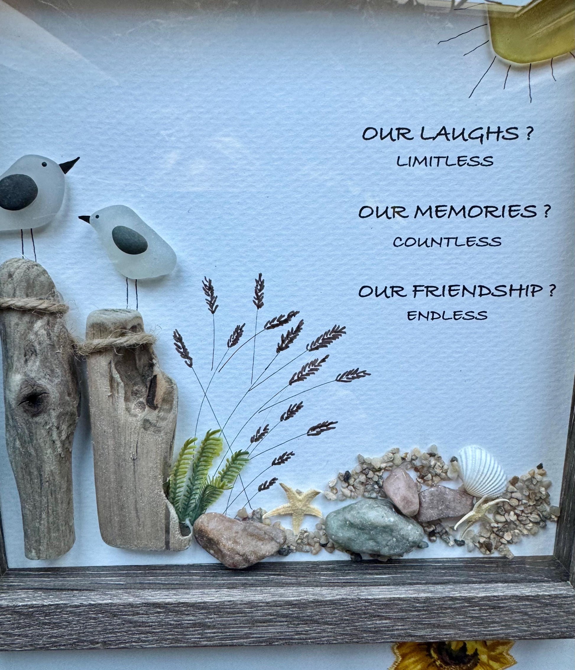 Sea Glass Beach Scene • Coastal Wall Art • Friendship Gift for Beach Lovers • Driftwood & Pebble Art • Ocean Themed Home Decor