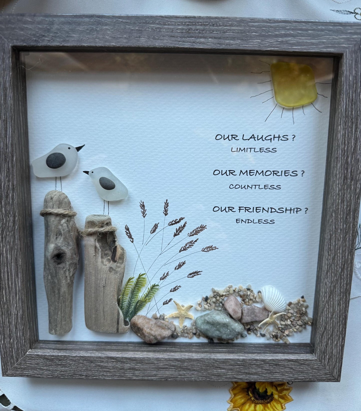 Sea Glass Pebble Art, Pebble Art Beach Scene, Gift for Her, Friendship Gift, Seaglass Picture, Beach Lover
