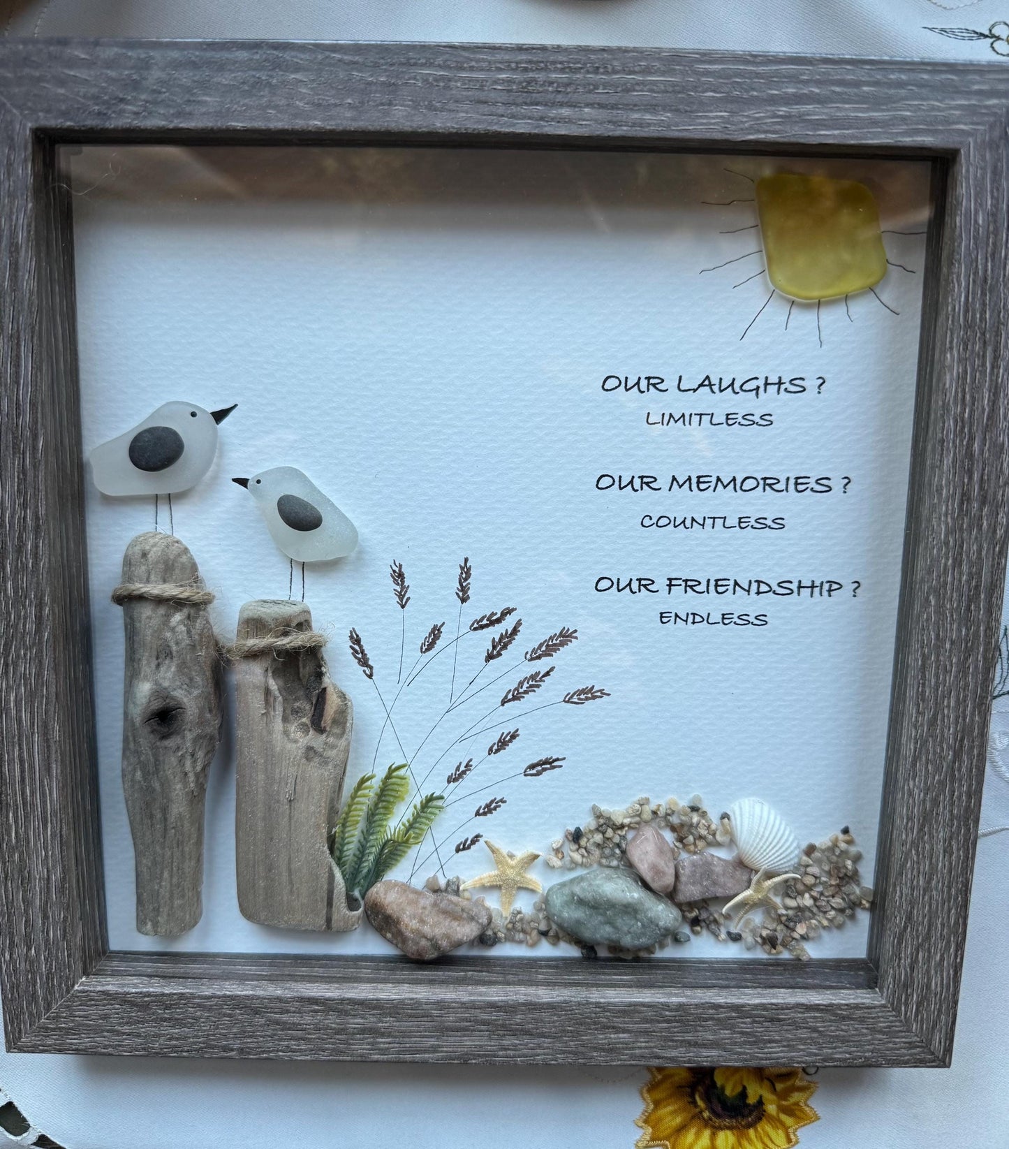 Sea Glass Beach Scene • Coastal Wall Art • Friendship Gift for Beach Lovers • Driftwood & Pebble Art • Ocean Themed Home Decor