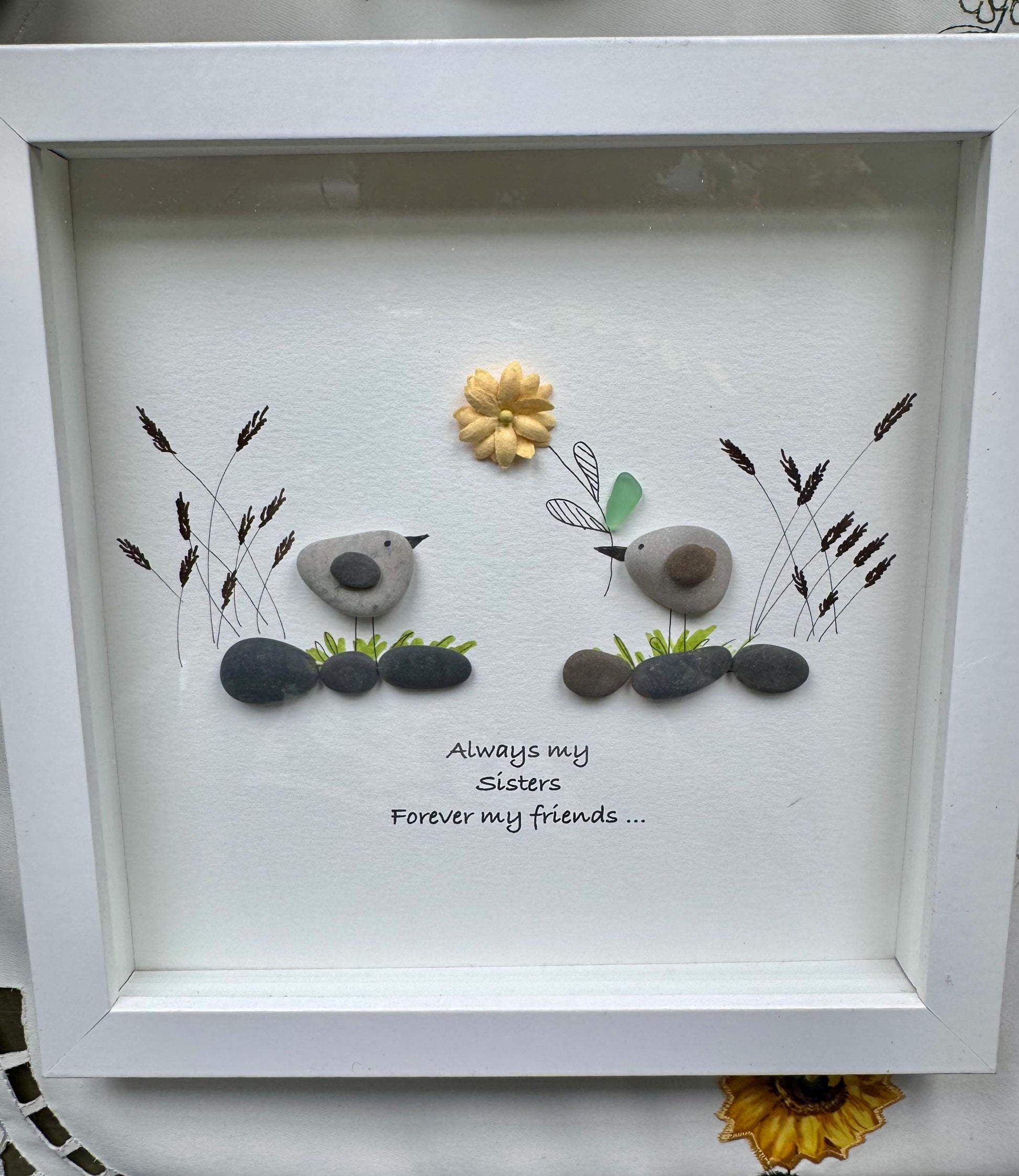 Sea Glass Pebble Art: Sister Gift, New England Seaglass, 9" Framed