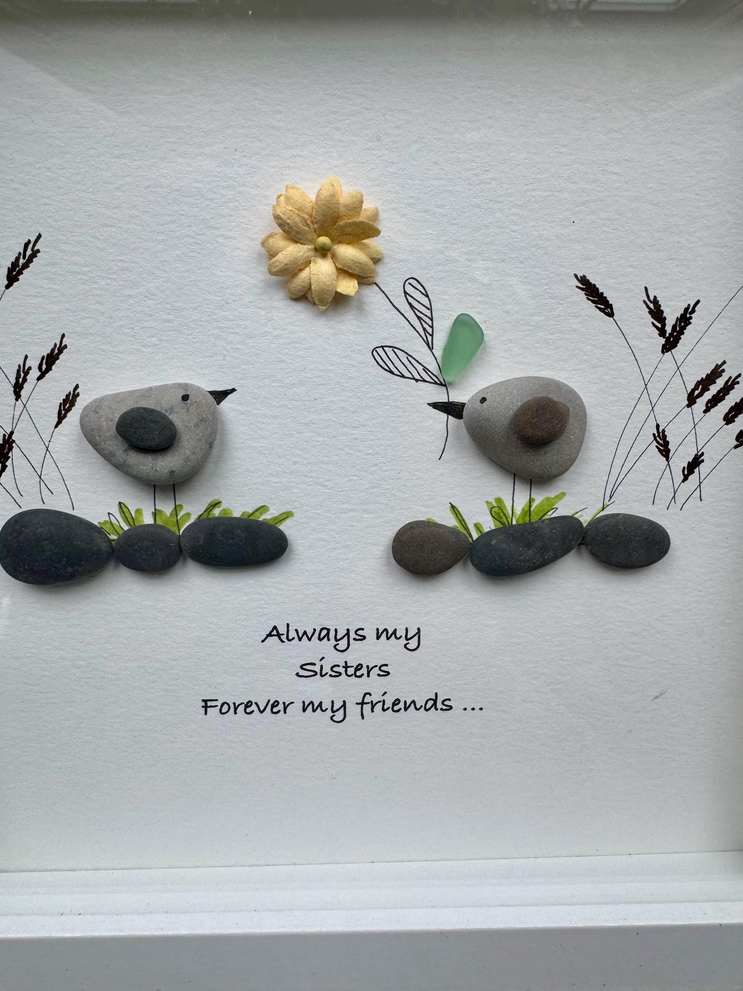 Sea Glass Pebble Art: Sister Gift, New England Seaglass, 9" Framed