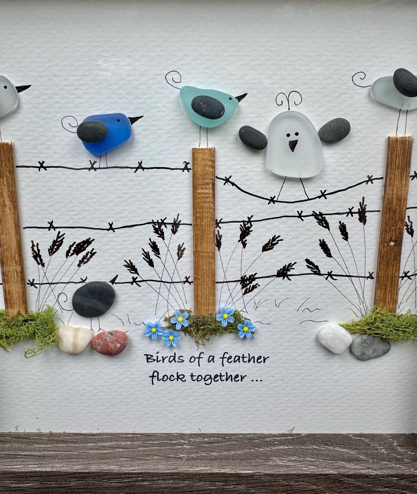 Sea Glass Bird Art: New England Pebble Family Gift