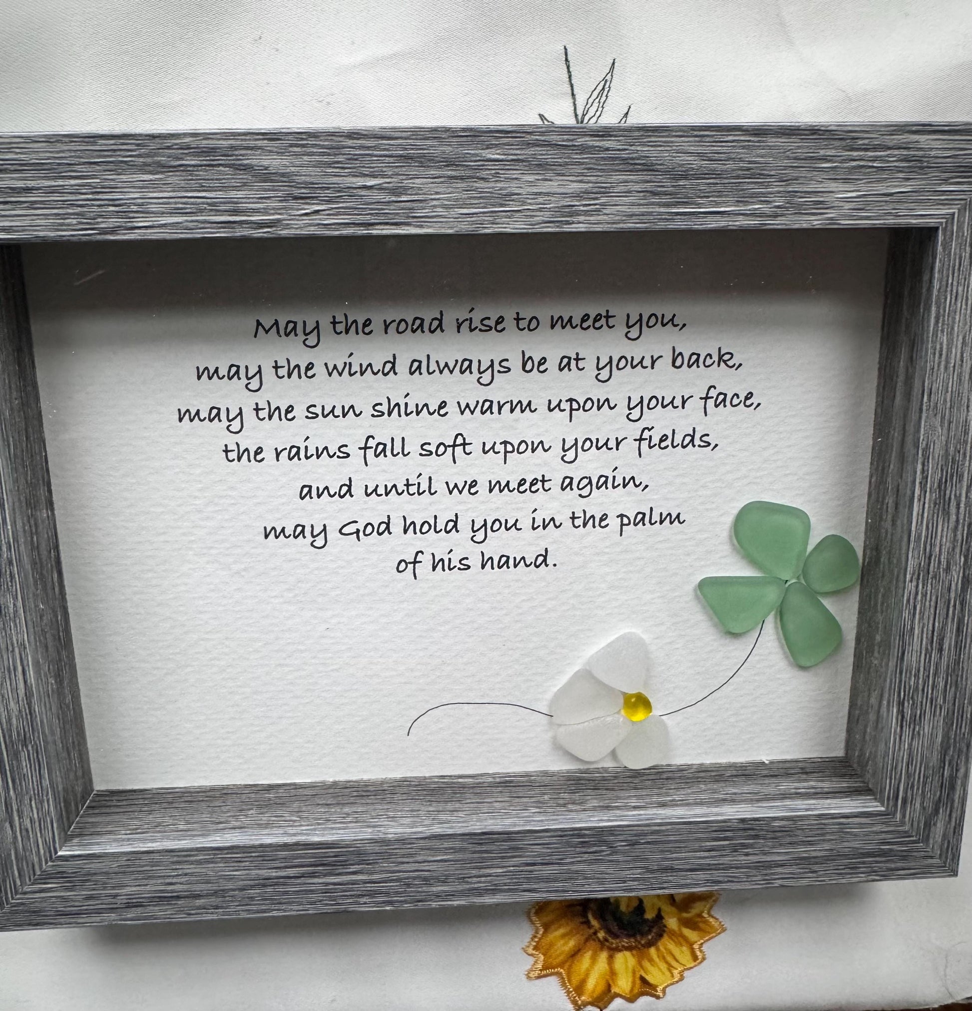 Sea Glass Pebble Art: Framed Blessing, Spiritual Gift