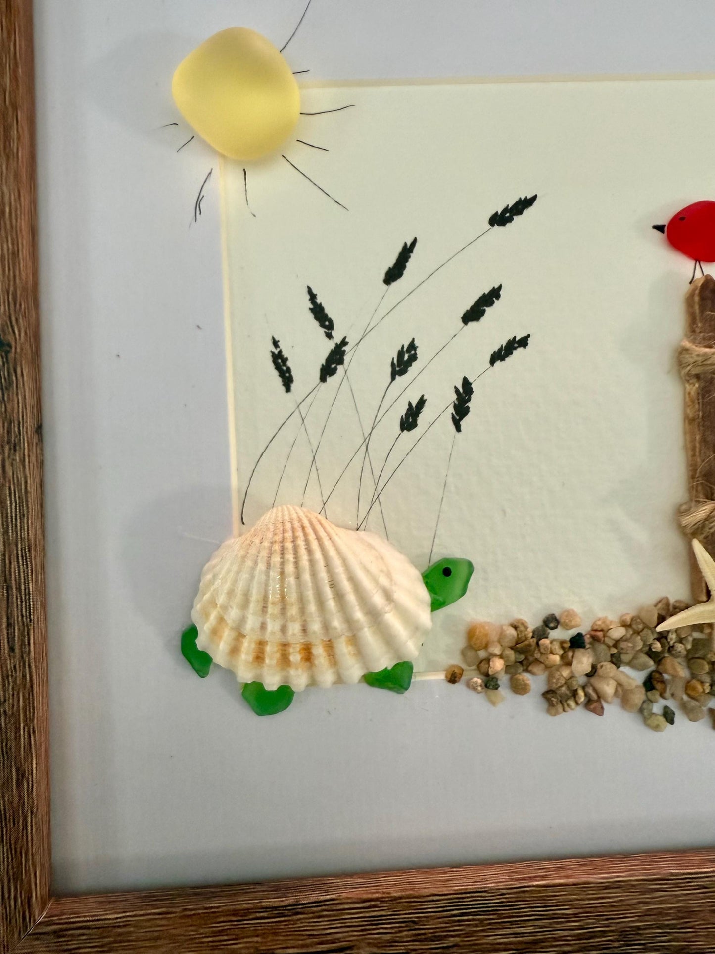 Sea Glass Pebble Art: Turtle and Cardinal Friendship Gift