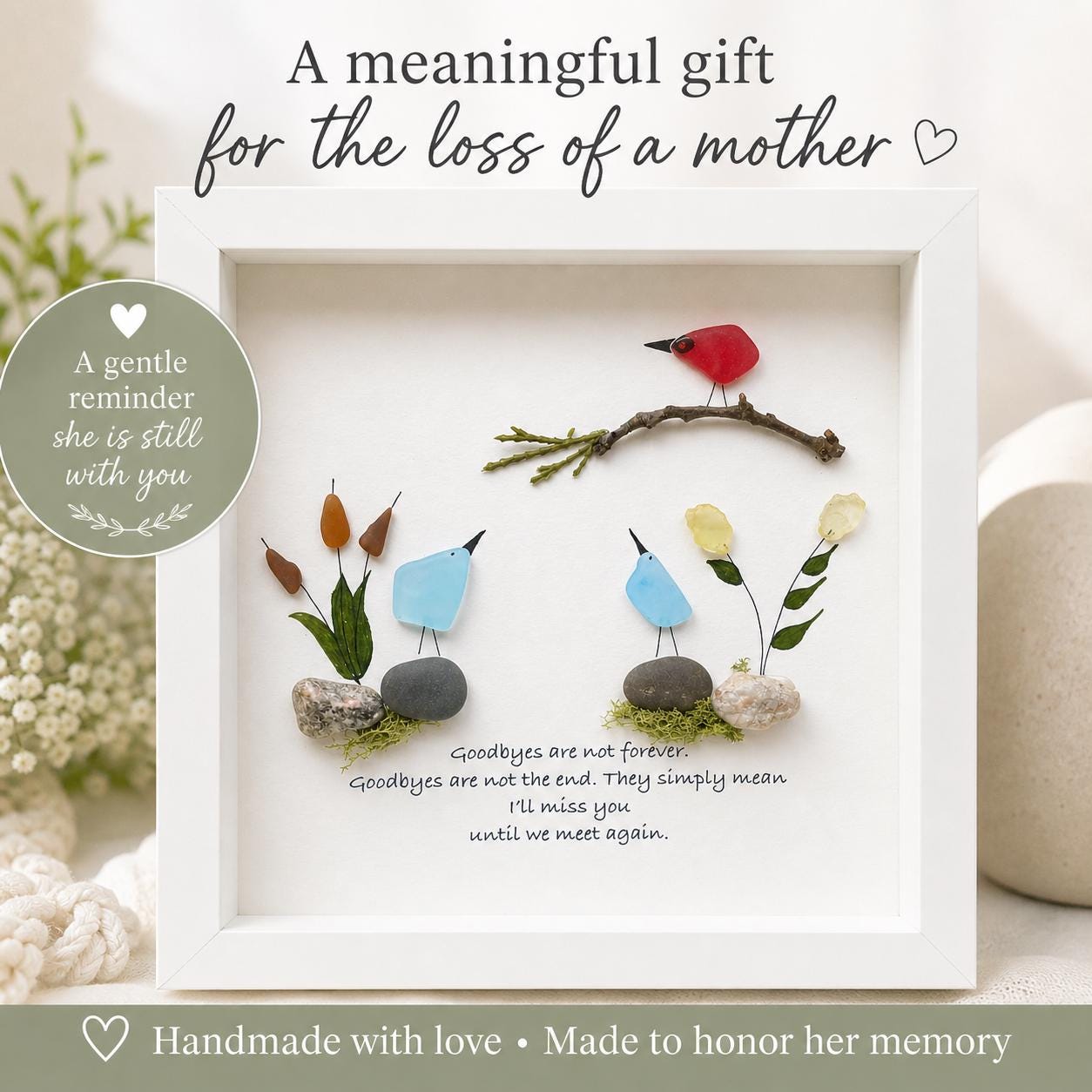 Loss of Mother Gift • Sympathy Gift for Mom • Memorial Pebble Art • In Memory of Mom • Bereavement Gift • Remembrance Frame