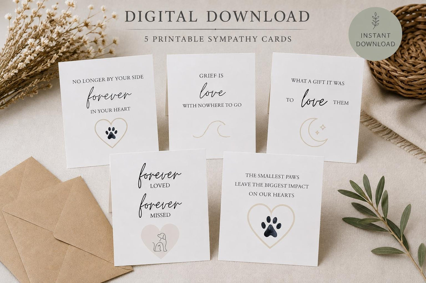 Pet Loss Sympathy Card Bundle Printable, Printable Pet Memorial Cards, Dog Loss Card Download, Instant Download Sympathy Cards