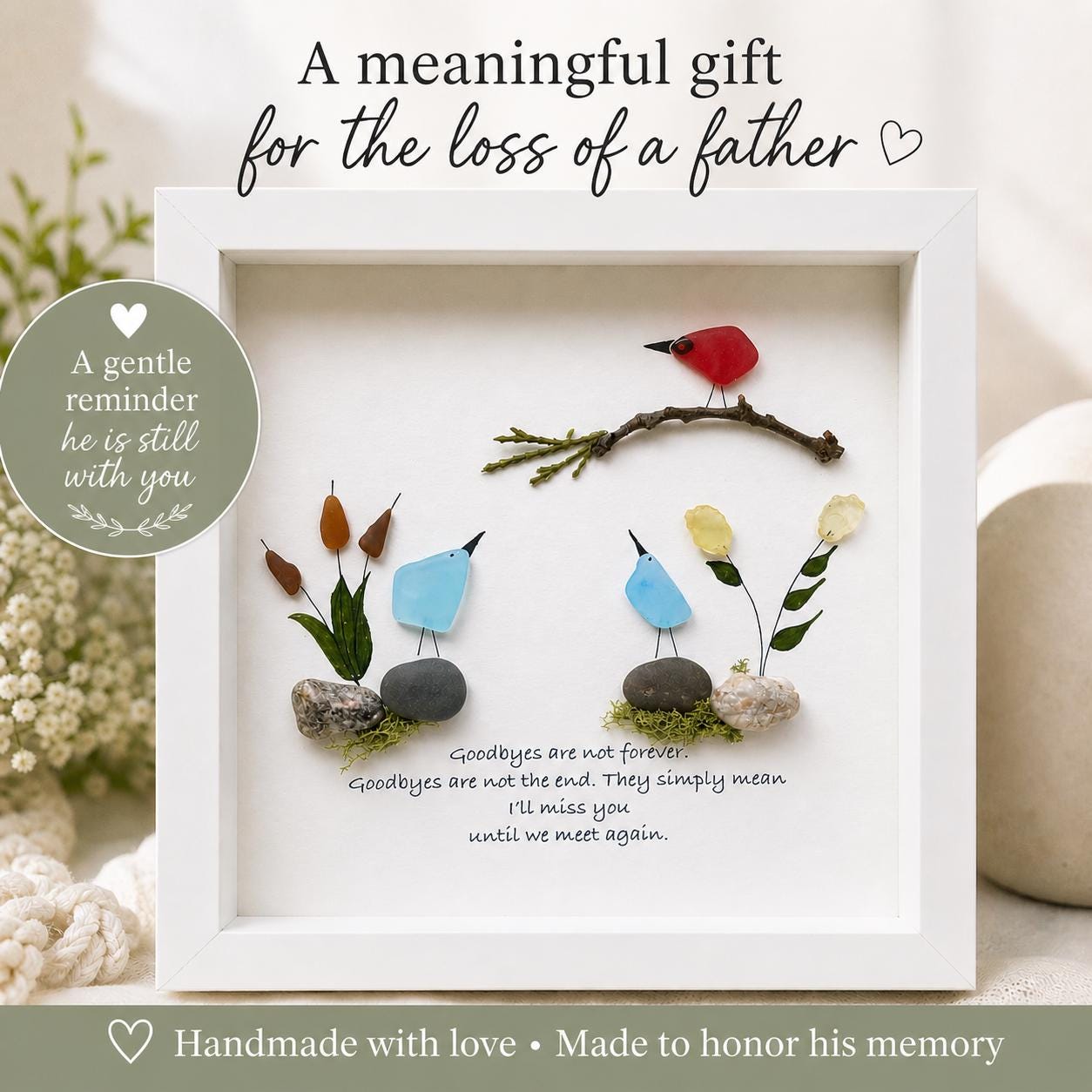 Loss of Father Gift • Sympathy Gift for Dad • Memorial Pebble Art • In Memory of Dad • Bereavement Gift • Remembrance Frame